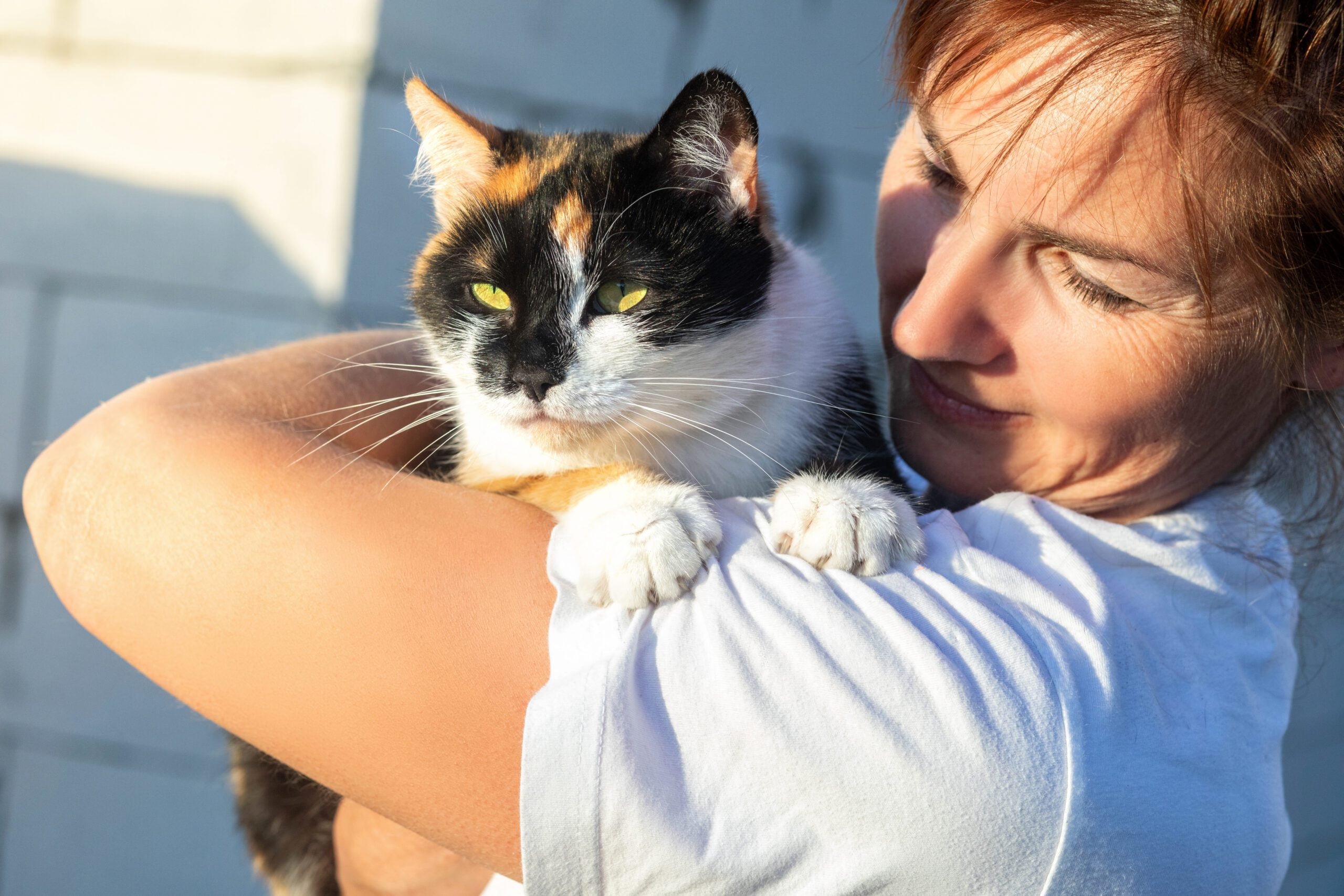A Georgia local hugging their emotional support animal cat.