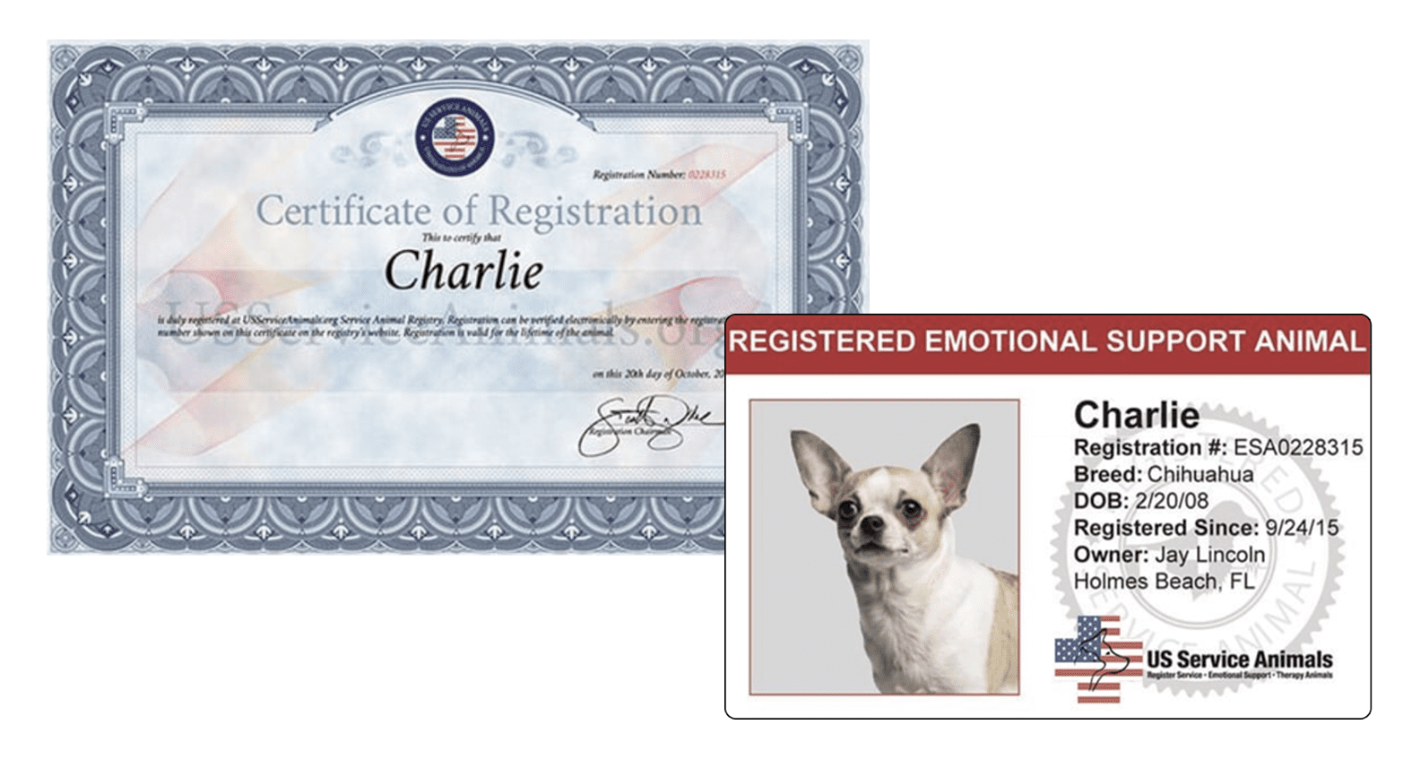US Service Animal’s ESA Certificate and an ESA ID